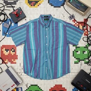 Croft & Barrow Stripe Resort Shirt Teal/Purple XL